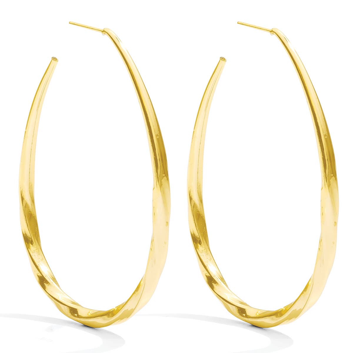 Twisted Gold Long Statement Hoop Earrings