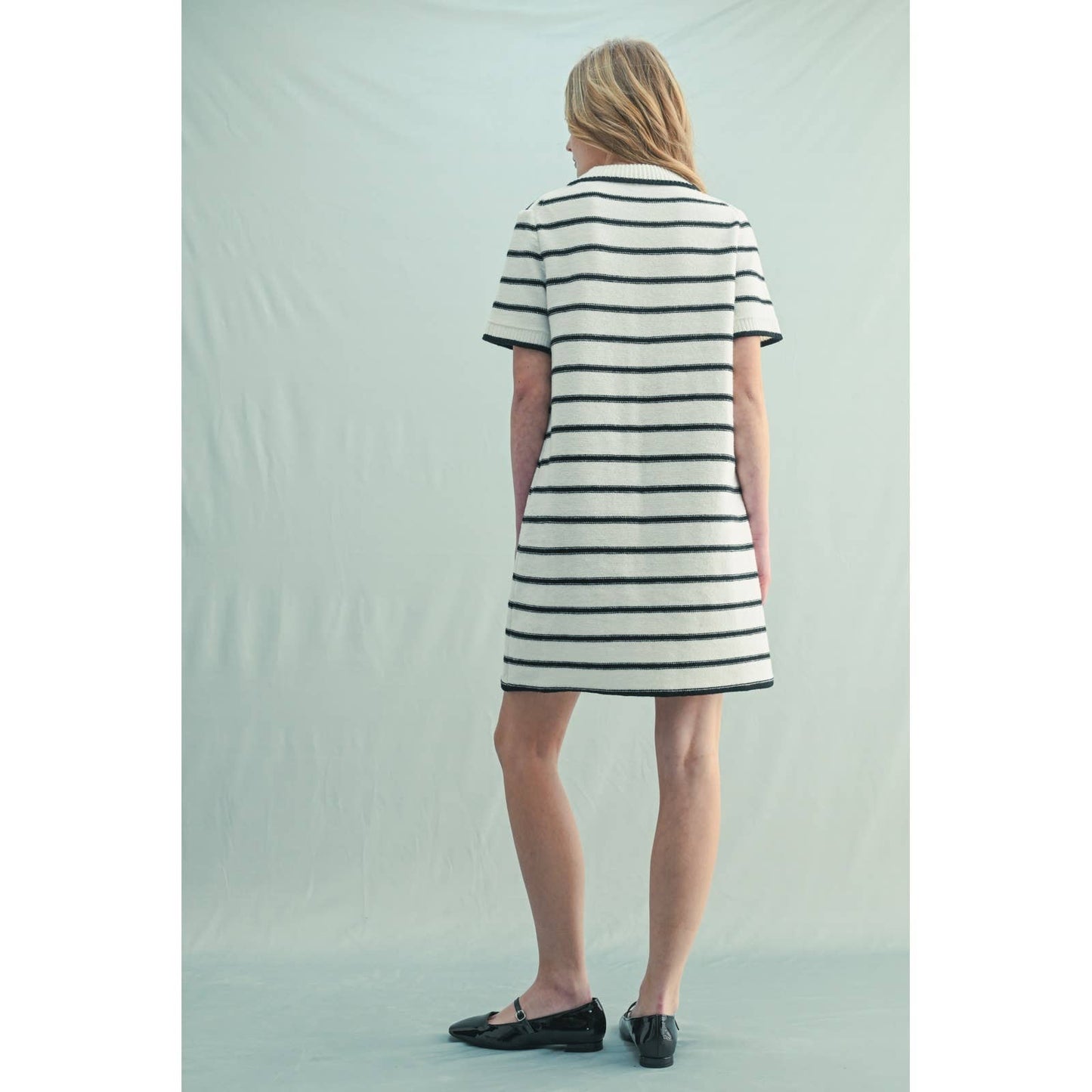 White/Black Striped Sweater Mini Dress