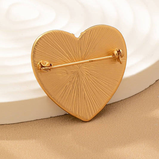 Vintage Heart Ribbon Epoxy Gold Brooch