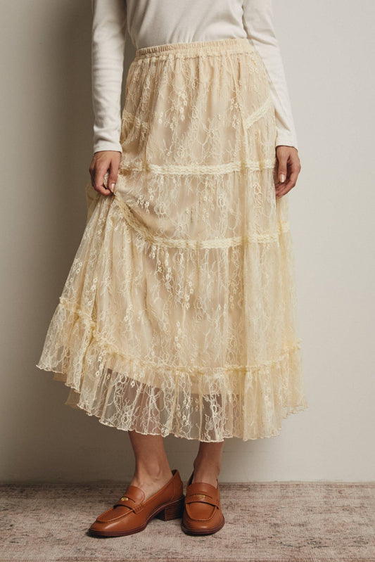 Ecru Tiered Lace Midi Skirt - Purpose + Passion Boutique