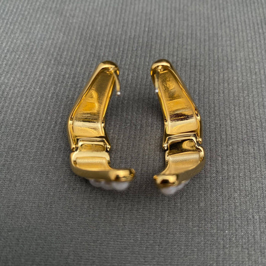 Pearl Inlaid 18K Gold Plated S.Steel Huggies