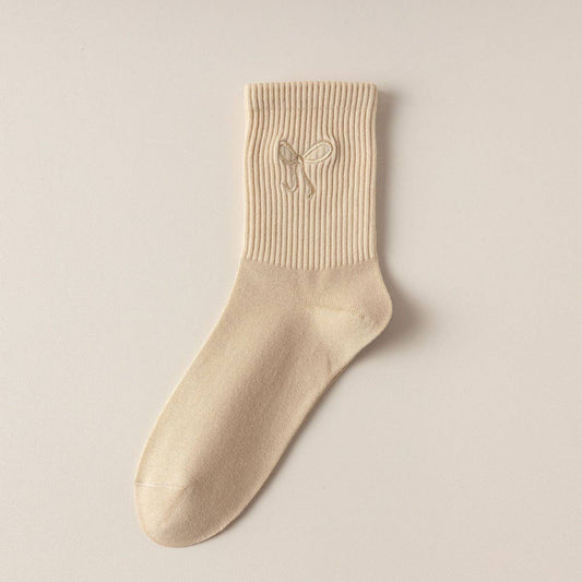 Embroidered Bow Cotton Crew Socks - Purpose + Passion Boutique