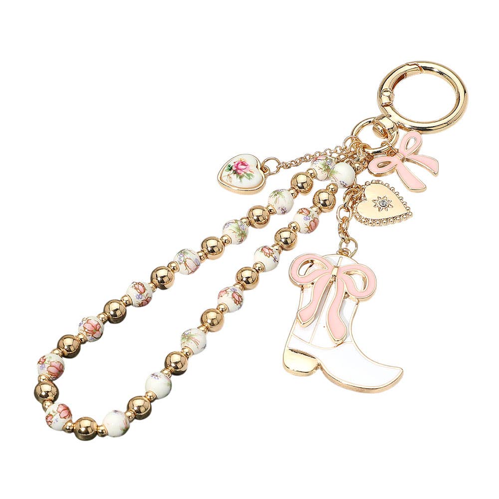 Enamel Bow Cowboy Boot Heart Floral Ceramic Ball Beaded Keychain / Bag Charm - Purpose + Passion Boutique