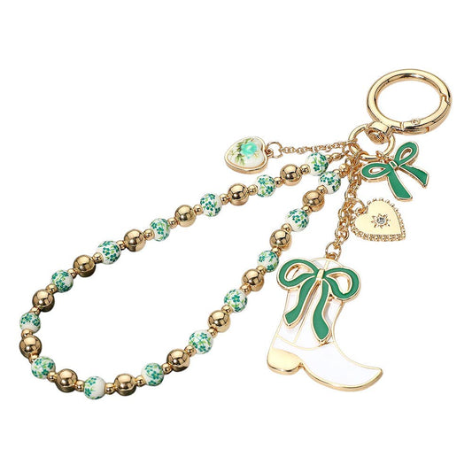 Enamel Bow Cowboy Boot Heart Floral Ceramic Ball Beaded Keychain / Bag Charm - Purpose + Passion Boutique
