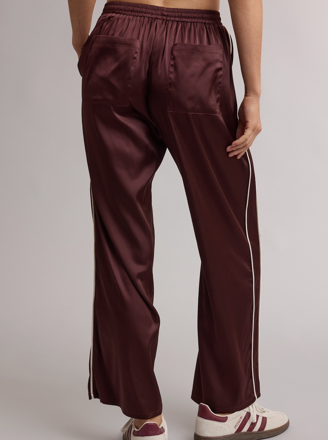 Espresso Contrast Piping Stripe Satin Pants