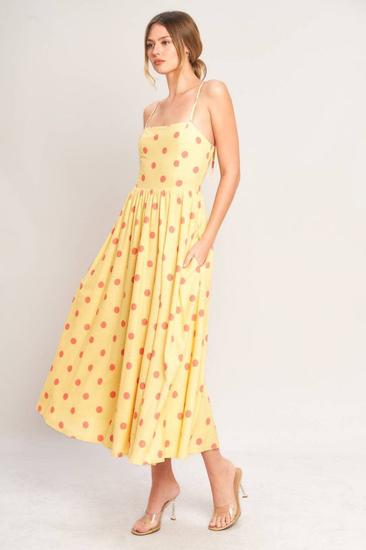 Yellow Polk-Dot Midi Dress