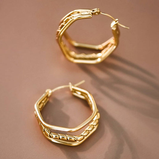 18K Gold Plated Waterproof Stainless Steel Hoop Earrings