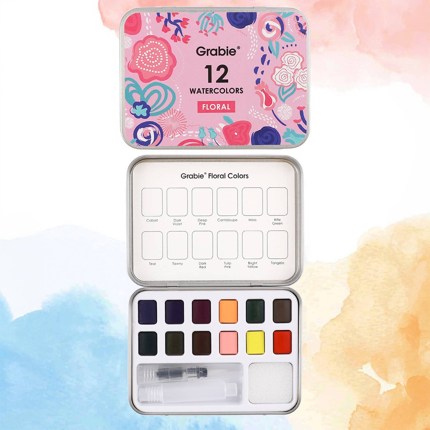 Floral Colors Watercolor Pocket Set Of 12 Paints + Brush - Purpose + Passion Boutique