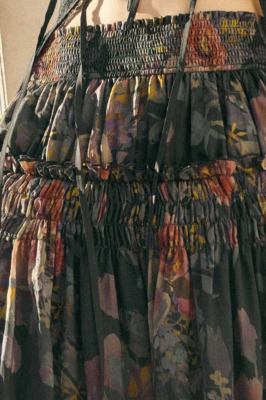 Floral - Print Smocked Drop - Waist Ruffle Maxi Skirt - Purpose + Passion Boutique