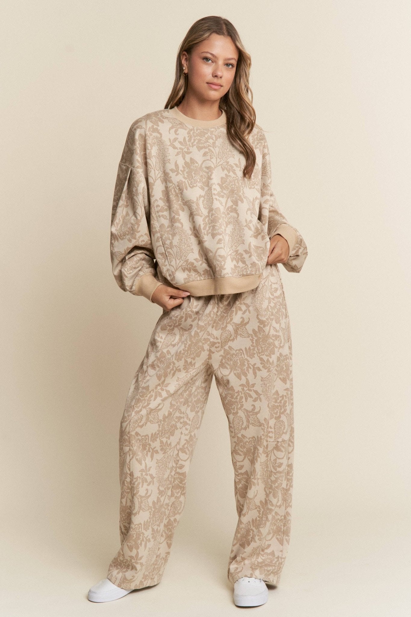 Floral Taupe Knit Pants - Purpose + Passion Boutique