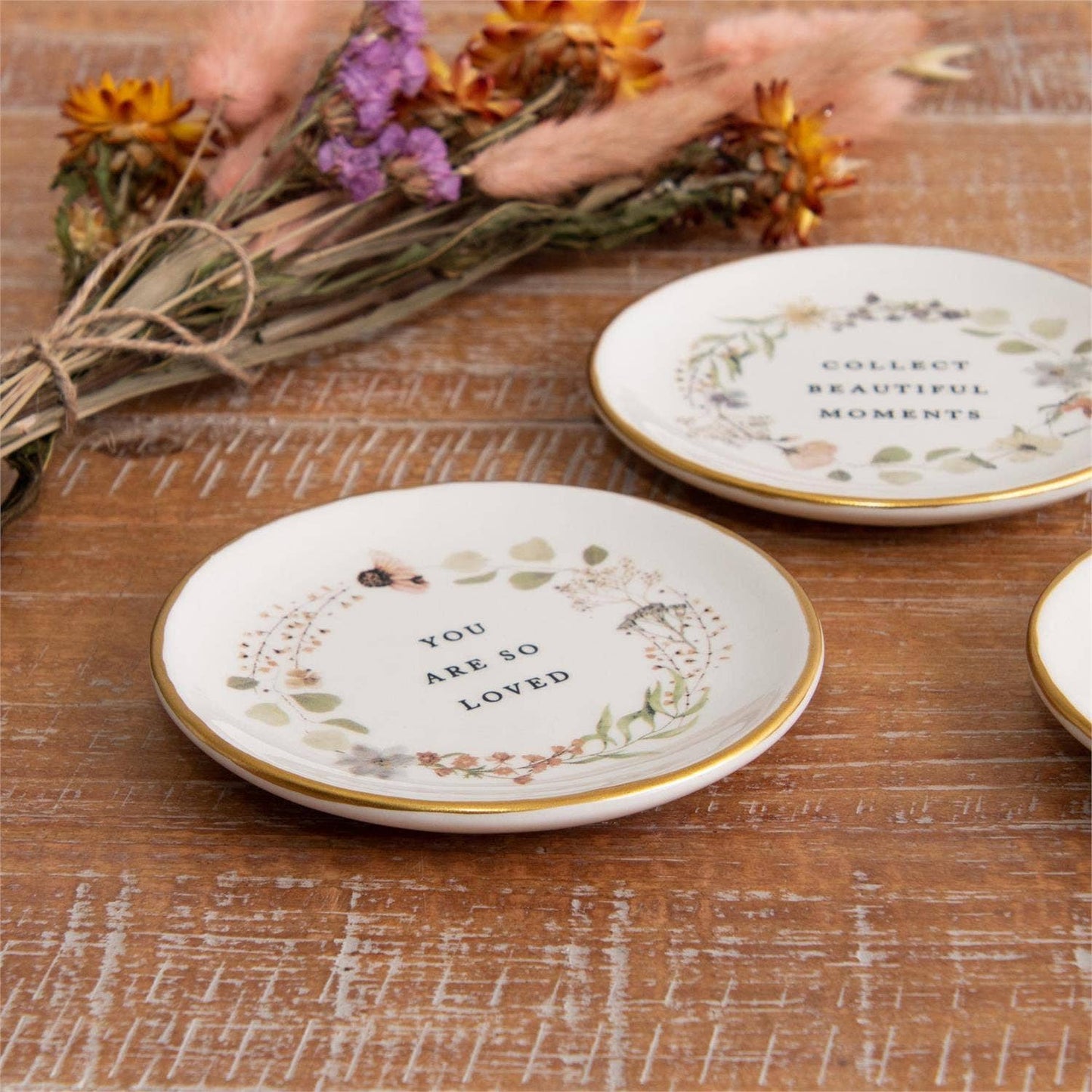 Floral Trinket Plates with Gold Rim - Purpose + Passion Boutique