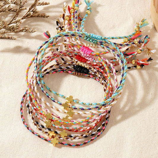 Four - Color Cotton Cross Adjustable Bracelet - Purpose + Passion Boutique