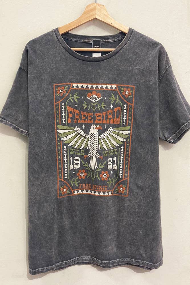 Free Bird Southwest Oversized Washed Black T-shirt - Purpose + Passion Boutique