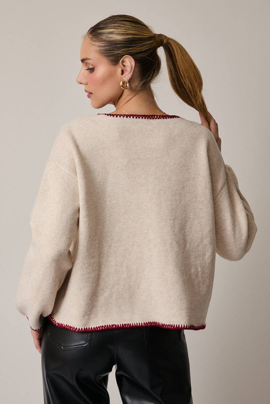 Front Tie Cream Burgundy Sweater - Purpose + Passion Boutique