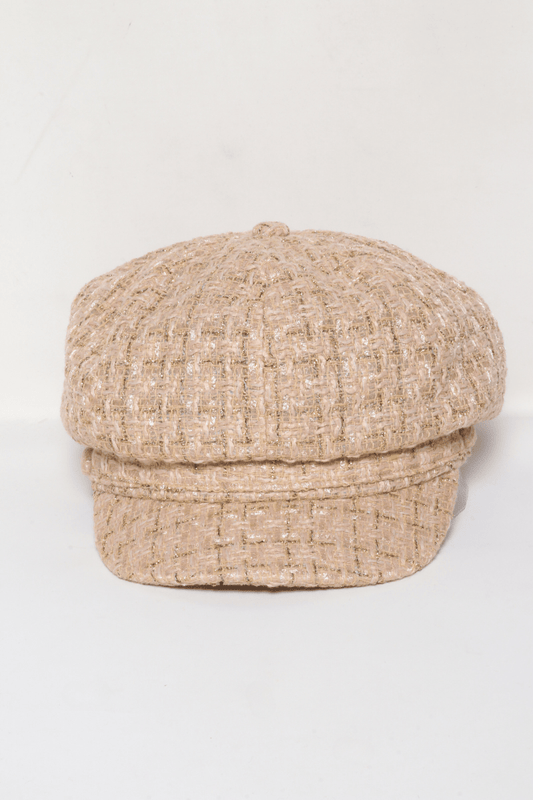 Glittery Beige Tweed Over Sized Cabbie Hat - Purpose + Passion Boutique