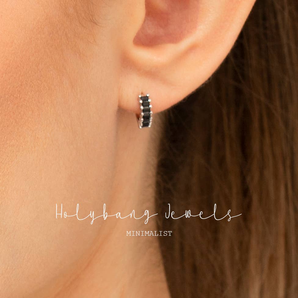 Gold Black Baguette Huggee Earrings - Purpose + Passion Boutique