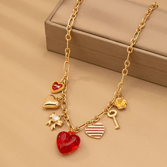 Gold Hearts Key Bow Love Necklace - Purpose + Passion Boutique