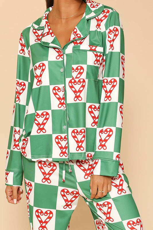Green Candy Cane Pajamas (2pc) - Purpose + Passion Boutique