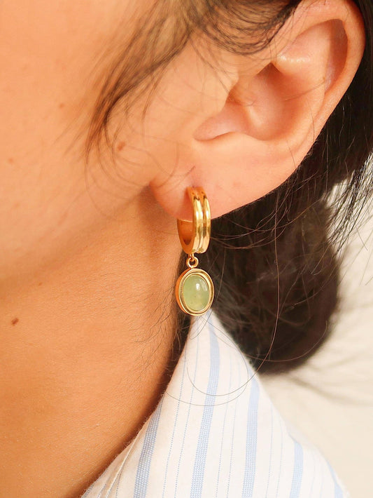 Green Dainty Round Stone Dangle Earring - Purpose + Passion Boutique