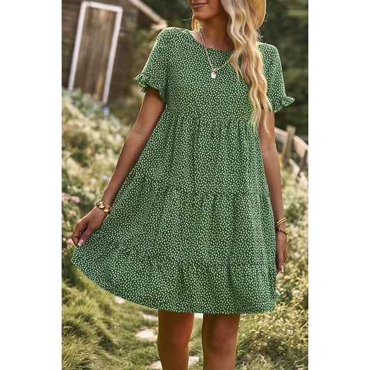 Green Floral Polka Dots Boat Neck Midi Dress - Purpose + Passion Boutique