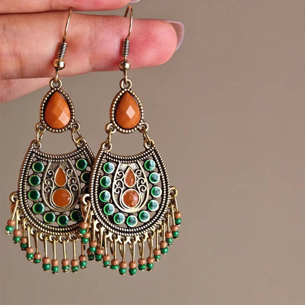 Green Vintage Boho Statement Earrings - Purpose + Passion Boutique