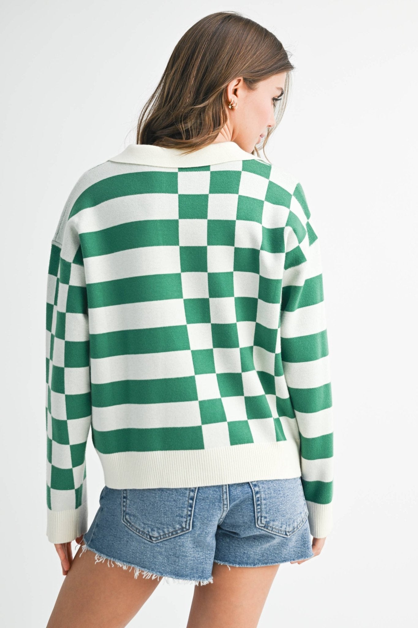 Green/White Collared Sweater - Purpose + Passion Boutique
