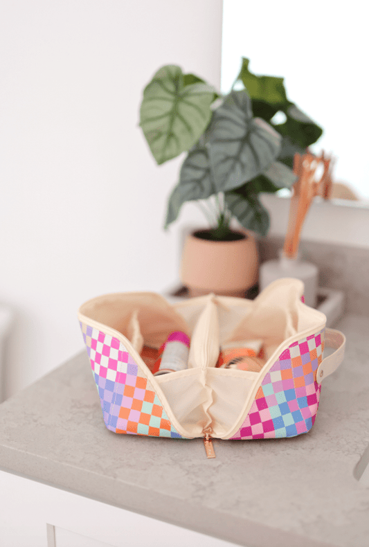 Happy Checkered Hold All Make Up Bag - Purpose + Passion Boutique