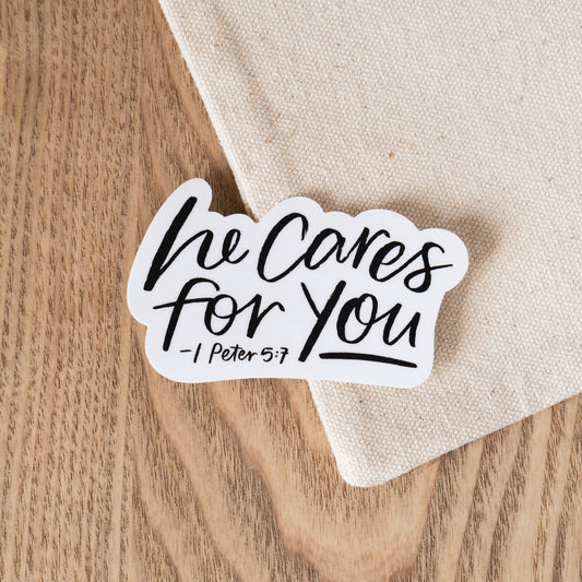 He Cares for You Vinyl Die Cut Sticker - Purpose + Passion Boutique