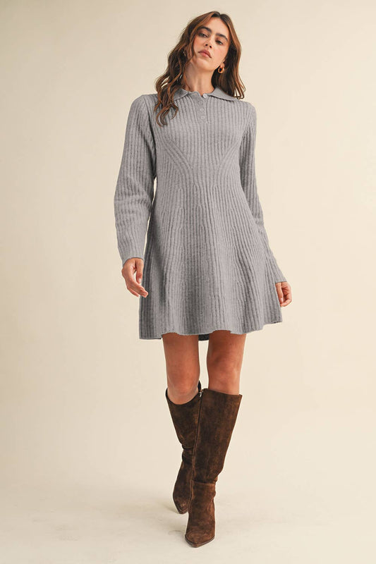 Heather Grey Ribbed Sweater Flared Mini Dress - Purpose + Passion Boutique
