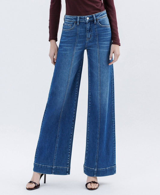 High Rise Dark Trouser Extreme Wide Leg Jeans - Purpose + Passion Boutique