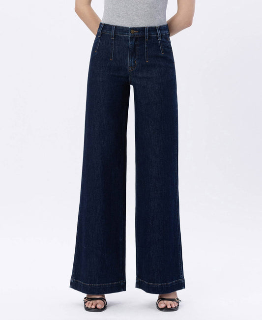 High Rise Dart Detail Wide Leg Jeans - Purpose + Passion Boutique