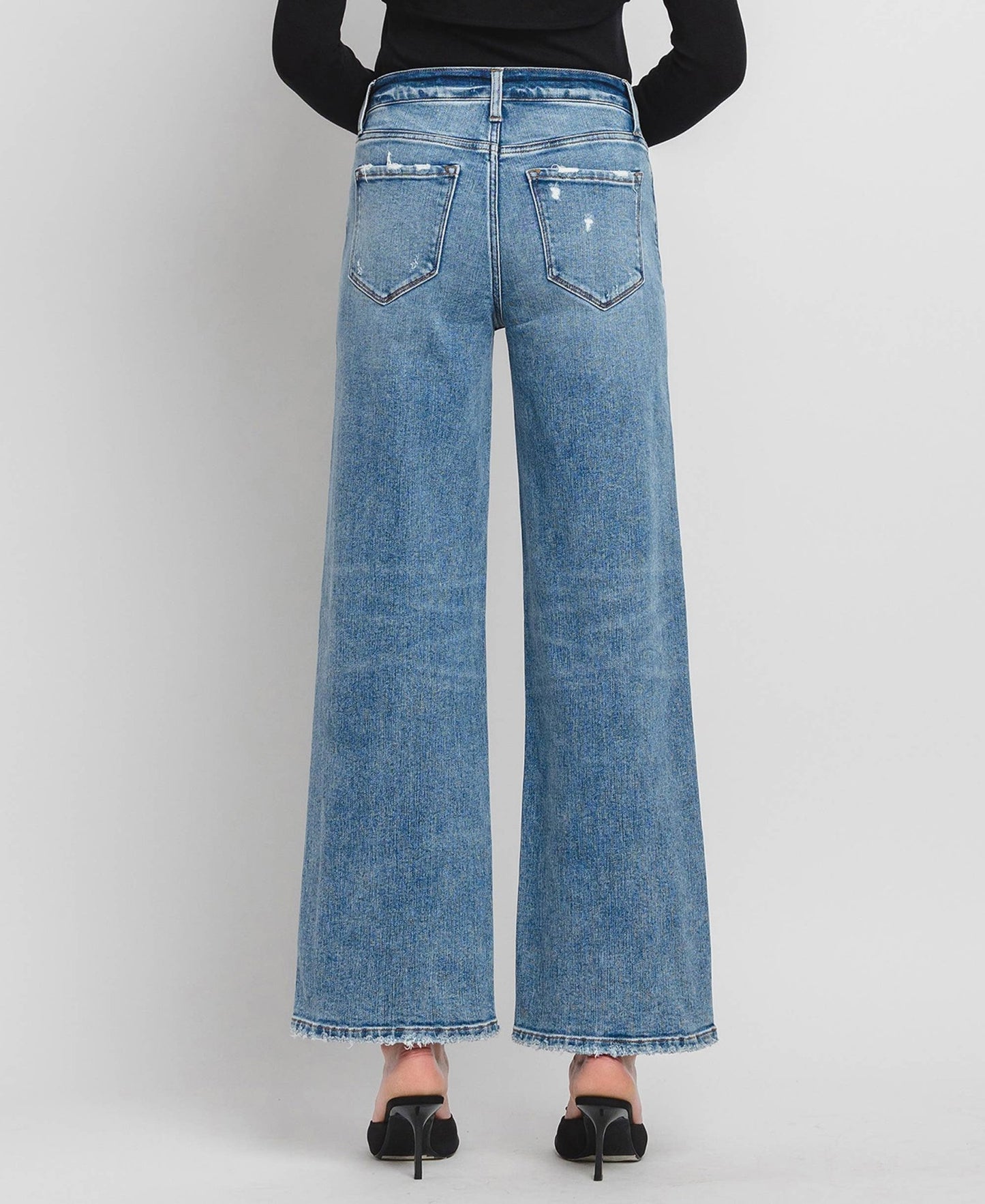 High Rise Medium Wash Full Length Wide Leg Jeans - Purpose + Passion Boutique