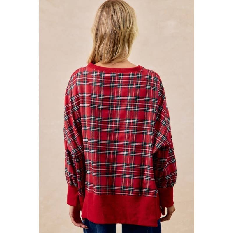 Holly Jolly Christmas Plaid Oversized Sweatshirt - Purpose + Passion Boutique