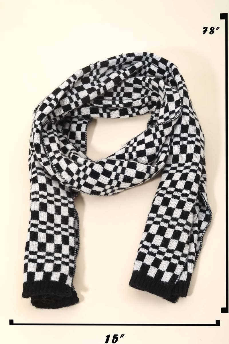 Ivory Checkered Pattern Oblong Scarf - Purpose + Passion Boutique