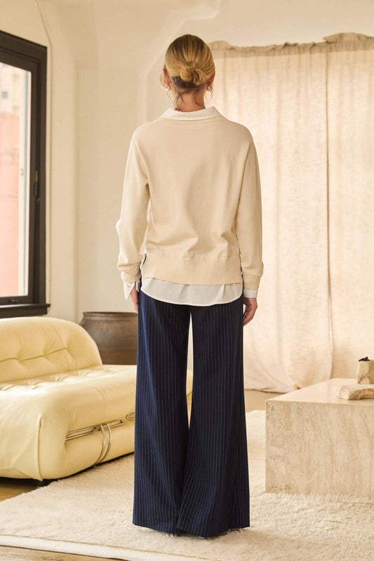 Ivory/White Layered Look V - Neck Sweater - Purpose + Passion Boutique