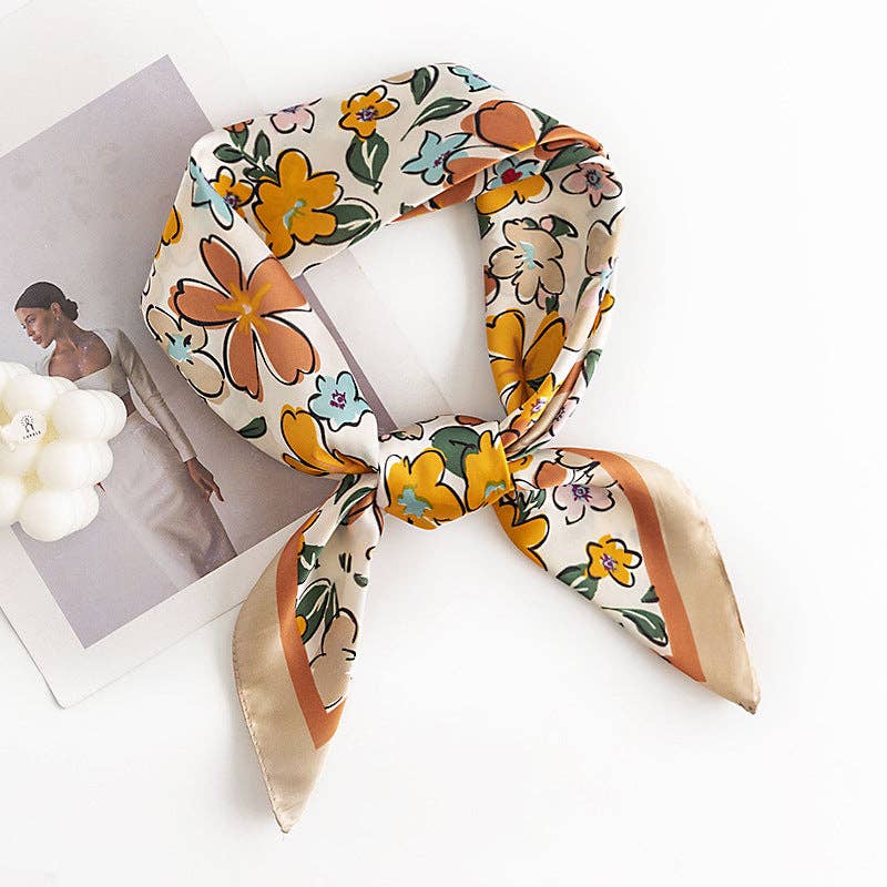 Khaki Cute Floral Square Scarf - Purpose + Passion Boutique