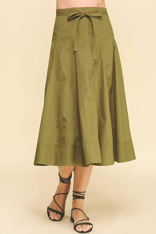 Khaki Pleated Midi Skirt with Tie - Purpose + Passion Boutique