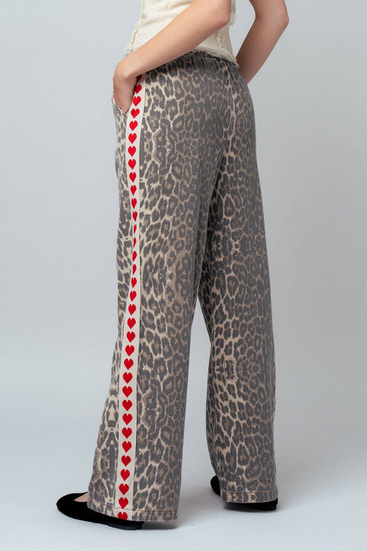 Leopard Print Heart Side Stripe Lounge Pants - Purpose + Passion Boutique