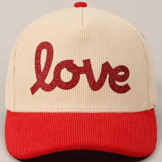 Love Glitter Lettering Two - Tone Corduroy Cap - Purpose + Passion Boutique