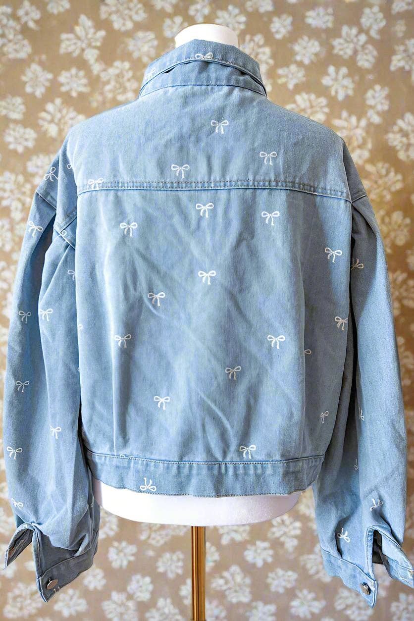 Mandie Bow Print Denim Jacket - Purpose + Passion Boutique