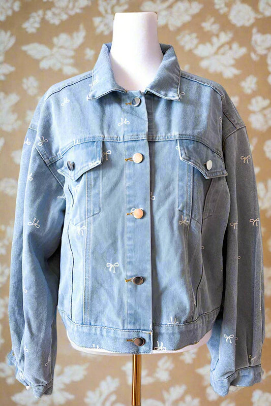Mandie Bow Print Denim Jacket - Purpose + Passion Boutique