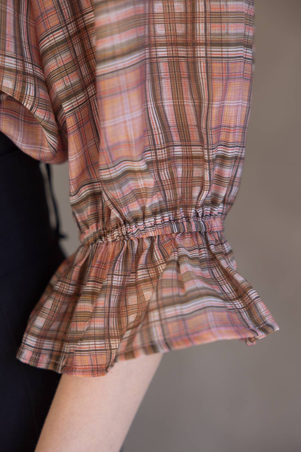 Mauve Contrast Front Tie Plaid Button Down Blouse - Purpose + Passion Boutique