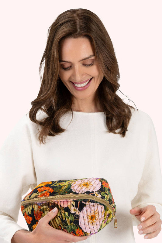 Midnight Posy Quilted Make Up Bag - Purpose + Passion Boutique