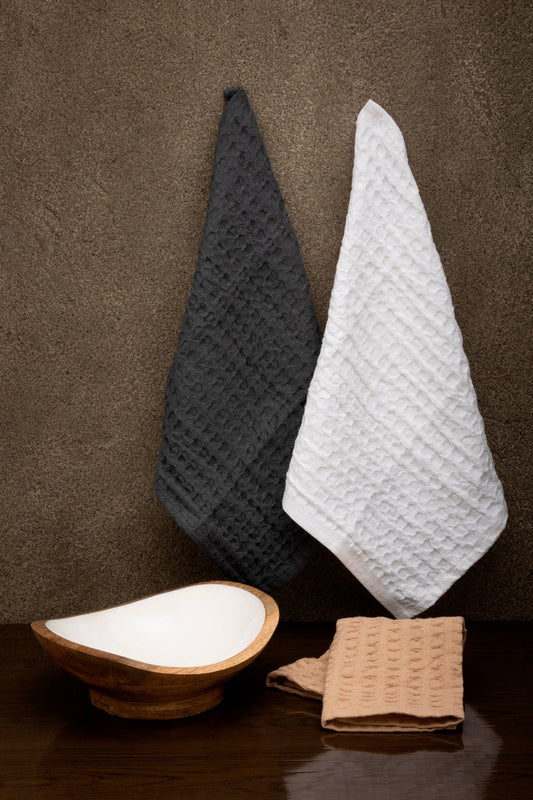 Mini Wooden Serving Bowl with 3 Dish Towels Gift Set - Purpose + Passion Boutique