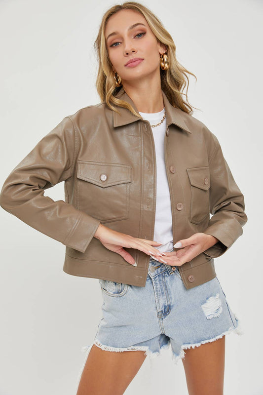 Mocha Faux Leather Jacket - Purpose + Passion Boutique