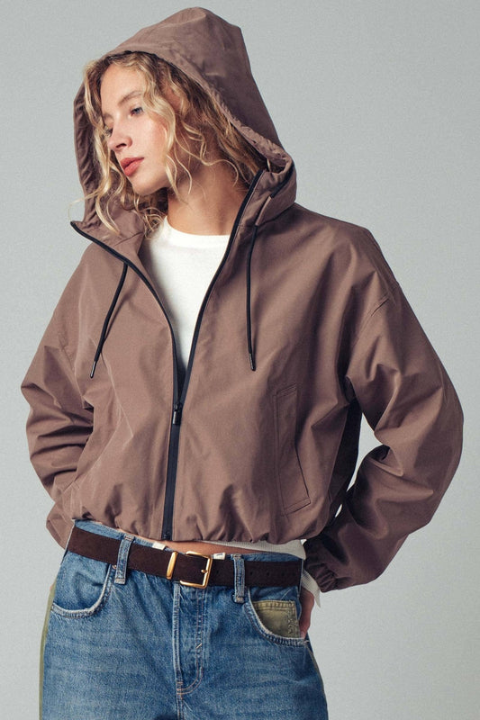 Mocha Matte Drawstring Hooded Everyday Jacket - Purpose + Passion Boutique