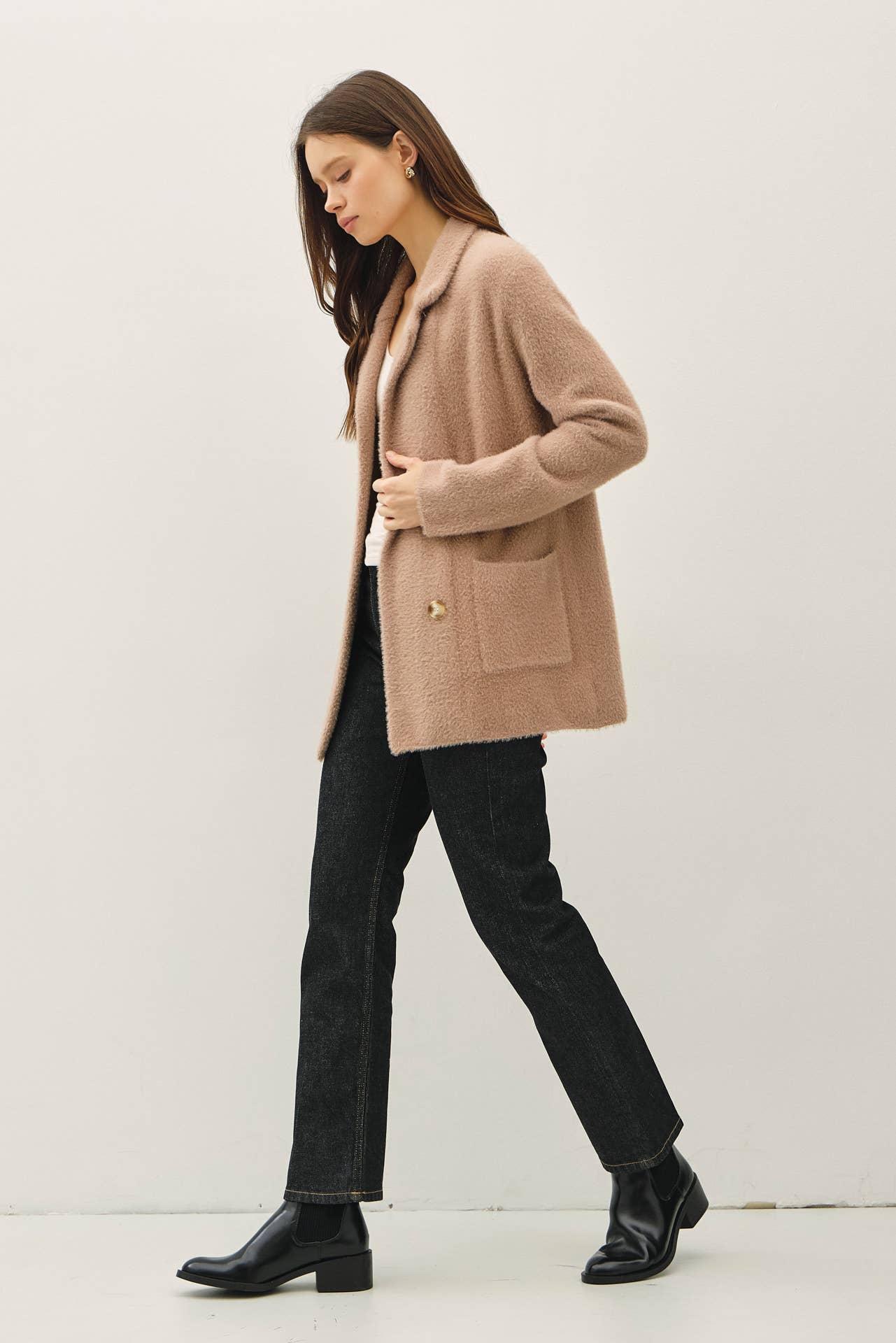 Mocha Mousse Fuzzy Double Buttons Coatigan - Purpose + Passion Boutique