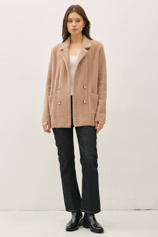 Mocha Mousse Fuzzy Double Buttons Coatigan - Purpose + Passion Boutique