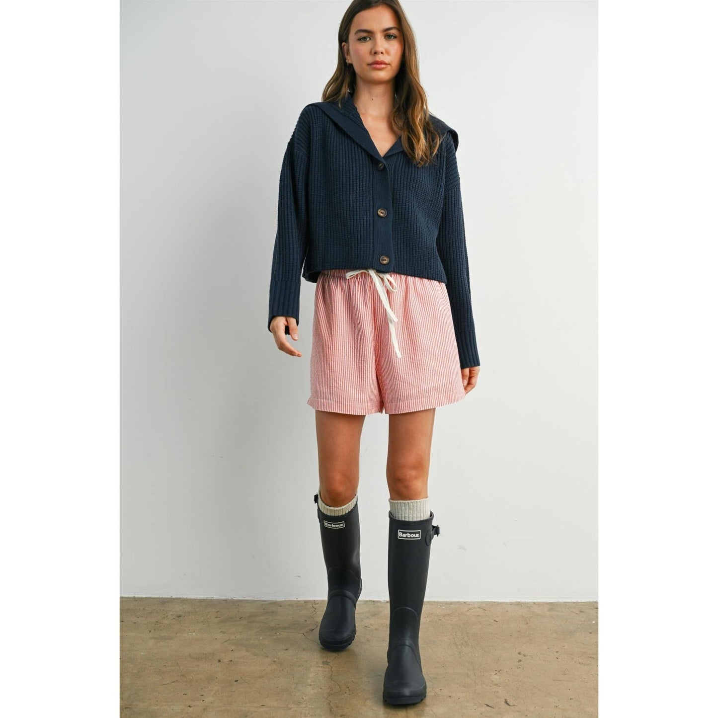 Navy / Red Knit Collared V - Neck Buttoned Long Sleeve Top - Purpose + Passion Boutique