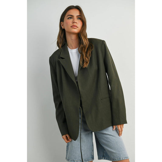 Olive Lapel Collared Long Sleeve Blazer - Purpose + Passion Boutique